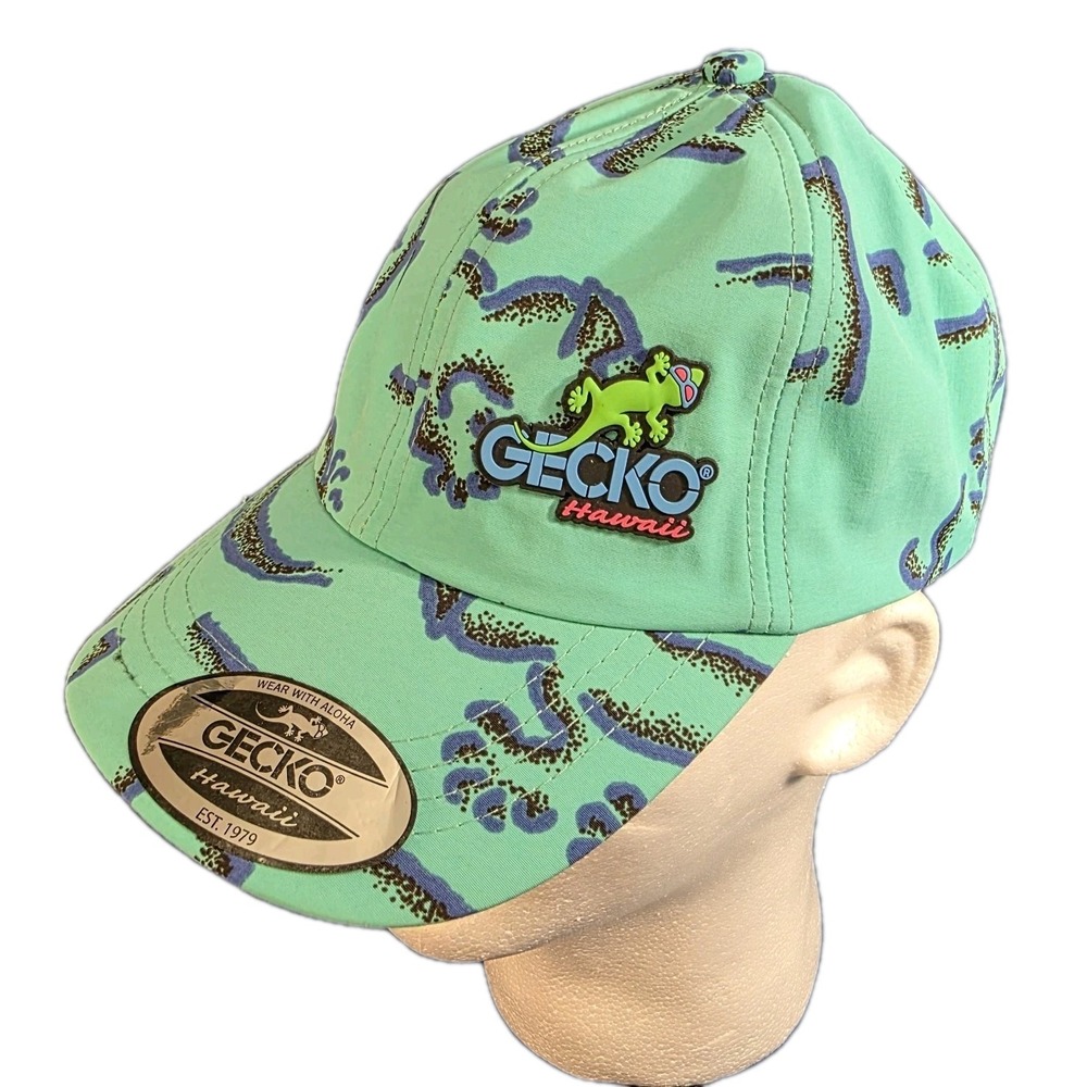 Vintage Gecko Hawaii Lizard Glasses ‎ AOP All Over Print Strapback Hat OSFM Teal